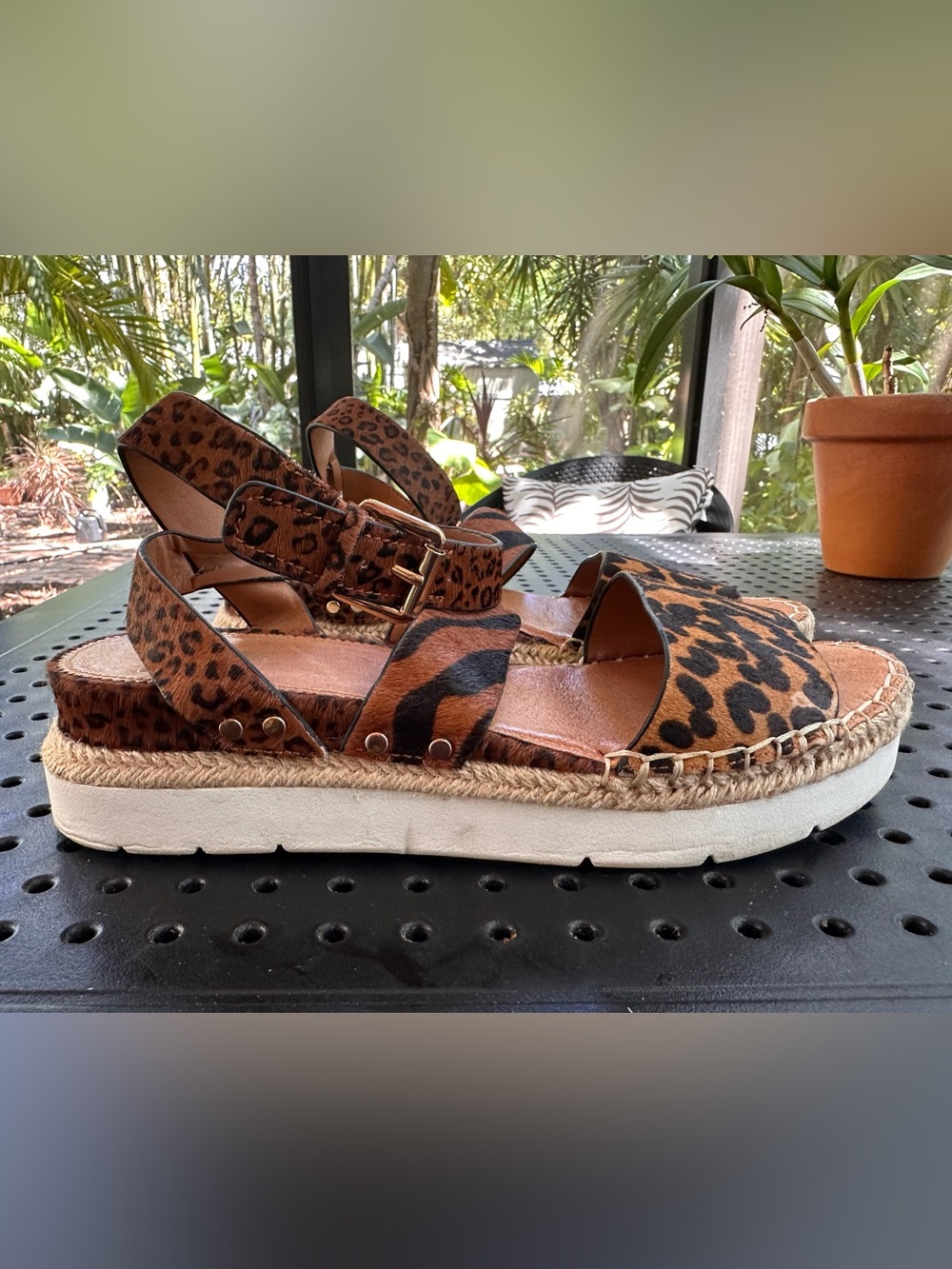 Franco Sarto Haircalf Leopard Platform Espadrille Sandals Size 7